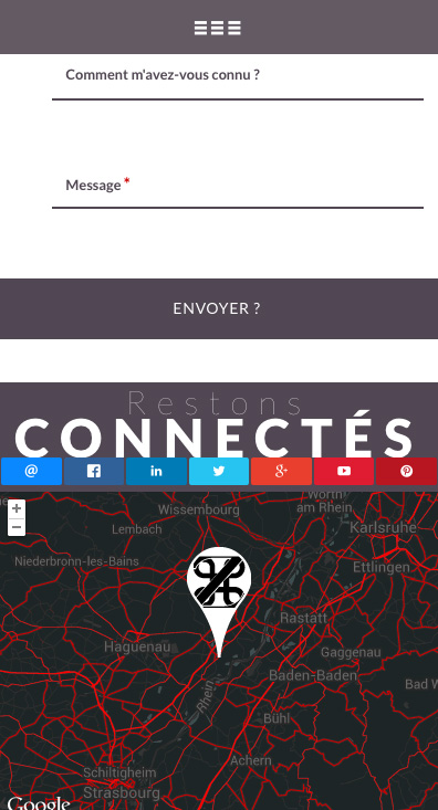 Page de contact du site www.pomzed.fr ; version mobile, en Responsive Web Design