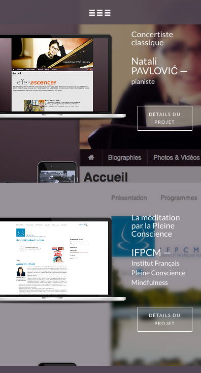 Portfolio du site www.pomzed.fr ; version mobile, en Responsive Web Design