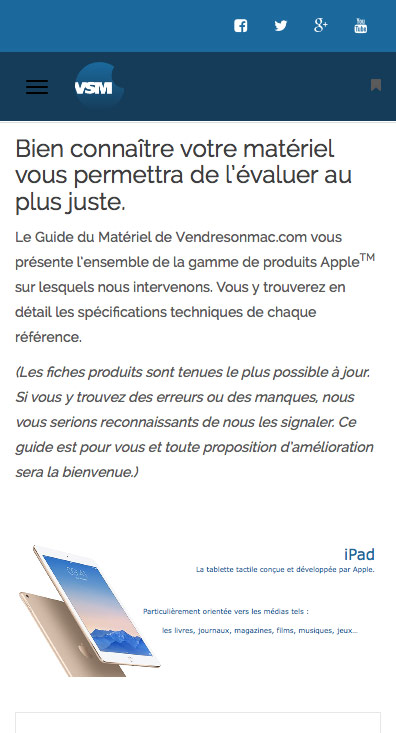 Page du Guide materiel du site www.vendresonmac.com ; version mobile, en Responsive Web Design